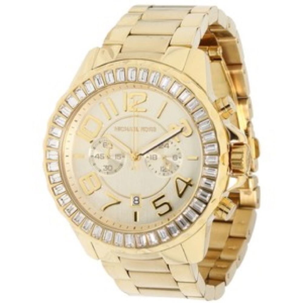 Michael Kors gold tone baguette glitz rox watch